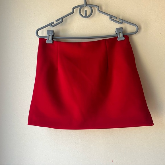 ZARA Red Draped Mini Skirt Size L High Waist Party Holiday Cocktail Evening - Picture 7 of 8